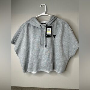 Under Armour Project Rock Cropped Hoodie Womens Med Gray Grey Fleece Loose Fit